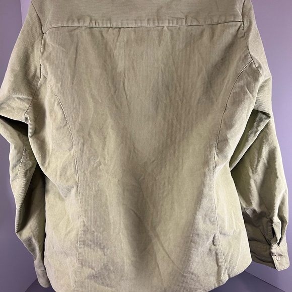 LL Bean Corduroy Soft Button Up Shirt Woman’s Size Large Olive Green White Spot - Picture 4 of 8